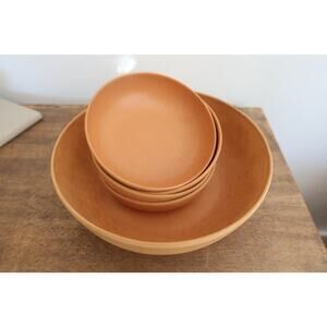 Ellingers Agatized Wood Inc Bowl Set Serving Bowl #100 & 4 Salad Bowls # 60